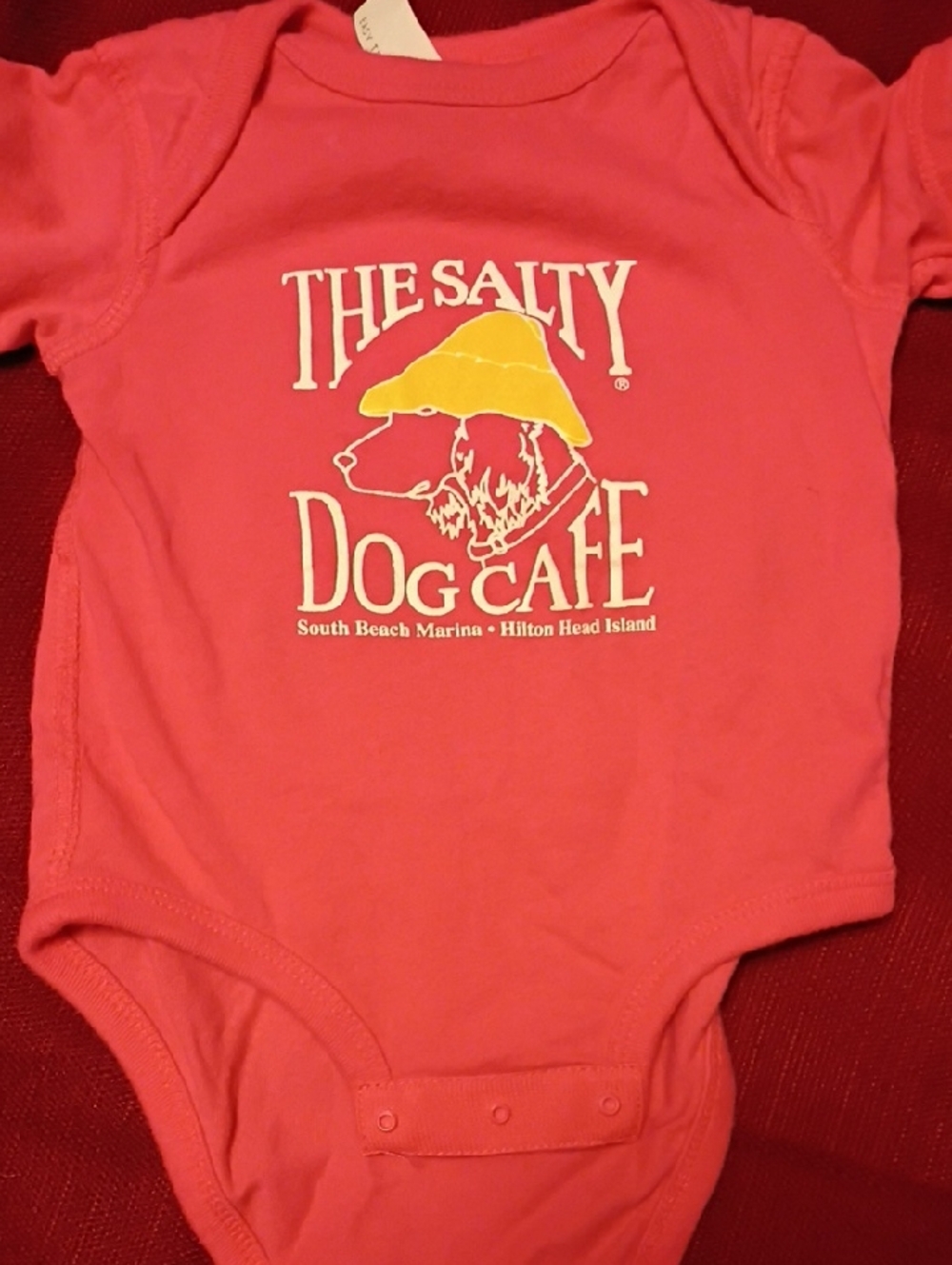 Rabbit Skins Coral Pink Short Sleeve Baby Tee with The Salty Dog Cafe Graphic